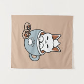 Schattige Kat in Mok Vakantie Ontwerp - Kat & Caca Wandkleed (Voorkant (horizontaal))