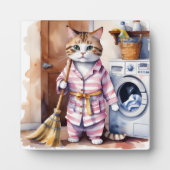 Schattige Kat in Pyjama Doing Wasserij Grappig Fotoplaat (Voorkant)