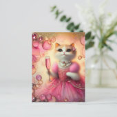 Schattige kat in roze en parels met Drink in de ha Briefkaart (Staand voorkant)