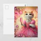 Schattige kat in roze en parels met Drink in de ha Briefkaart (Voorkant / Achterkant)
