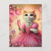 Schattige kat in roze en parels met Drink in de ha Briefkaart (Voorkant)