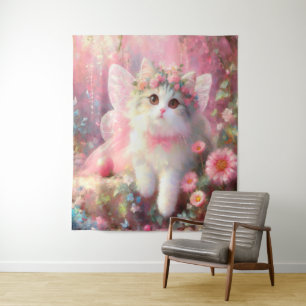 Schattige Kat in Rozen- en bloemenverf Wandkleed