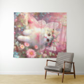 Schattige Kat in Rozen- en bloemenverf Wandkleed (In Situ (horizontaal))