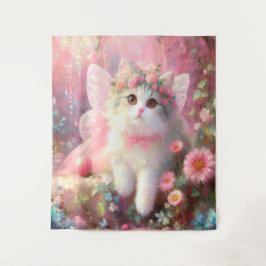 Schattige Kat in Rozen- en bloemenverf Wandkleed