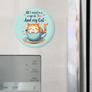 Schattige Kat in Theekopje Kawaii Gezellige Kunst Magneet