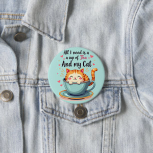 Schattige Kat in Theekopje Kawaii Gezellige Kunst Ronde Button 7,6 Cm