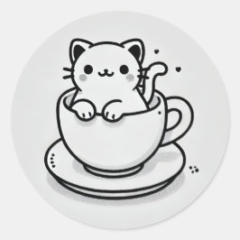 Schattige kat in theekopje ronde sticker