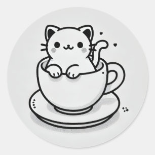 Schattige kat in theekopje ronde sticker