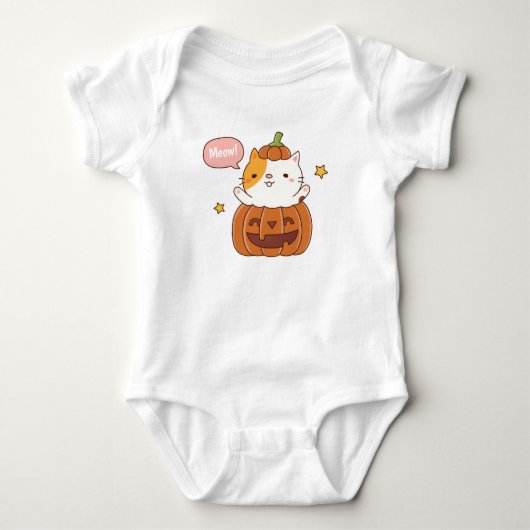 Schattige kat in uitgeholde pompoen Halloween Romper (Voorkant)