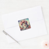 Schattige Kat in Vintage Kerstmuts Vierkante Sticker (Envelop)