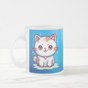 Schattige Kat Kawaii Stijl Clipart Matglas Koffiemok