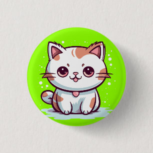 Schattige Kat Kawaii Stijl Clipart Ronde Button 3,2 Cm