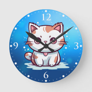 Schattige Kat Kawaii Stijl Clipart Ronde Klok
