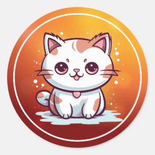 Schattige Kat Kawaii Stijl Clipart Ronde Sticker