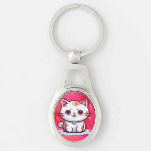 Schattige Kat Kawaii Stijl Clipart Sleutelhanger