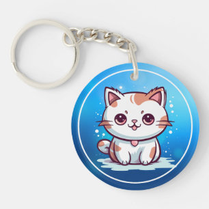 Schattige Kat Kawaii Stijl Clipart Sleutelhanger