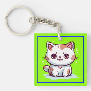 Schattige Kat Kawaii Stijl Clipart Sleutelhanger