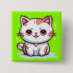 Schattige Kat Kawaii Stijl Clipart Vierkante Button 5,1 Cm