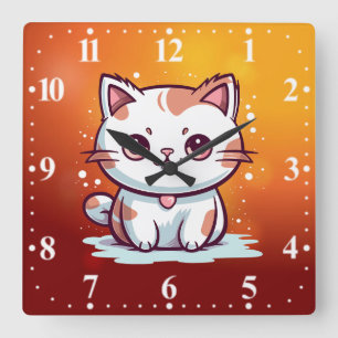Schattige Kat Kawaii Stijl Clipart Vierkante Klok