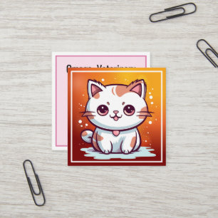 Schattige Kat Kawaii Stijl Clipart Vierkante Visitekaartje