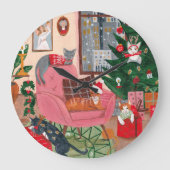 Schattige kat Kerst kunst Grote Klok (Voorkant)