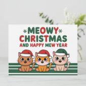 Schattige kat kerst miauw met kersthoed  feestdagenkaart (Staand voorkant)