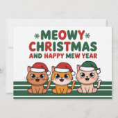 Schattige kat kerst miauw met kersthoed  feestdagenkaart (Voorkant)