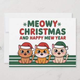Schattige kat kerst miauw met kersthoed feestdagenkaart