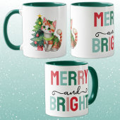 Schattige kat kerst vrolijk en fel mok