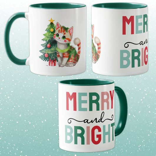 Schattige kat kerst vrolijk en fel mok