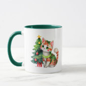 Schattige kat kerst vrolijk en fel mok (Links)