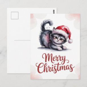 Schattige Kat Kerstman Hoed Vrolijk Kerstfeest Win Briefkaart