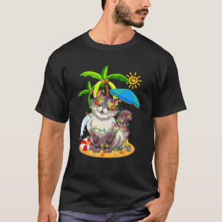 Schattige kat & Kerstverlichting Palmboom Kerstmis T-shirt