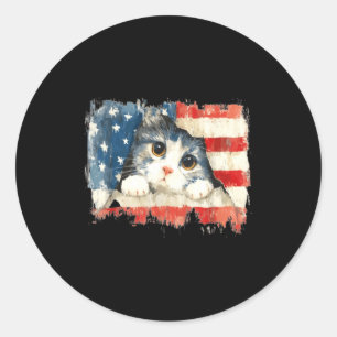 Schattige kat_kitten Amerikaanse vlag met distress Ronde Sticker