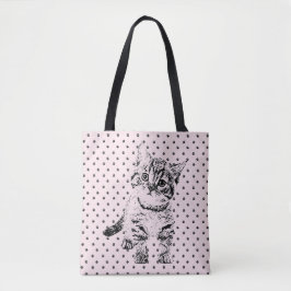 Schattige kat kitten | pootafdruk over de hele roz tote bag