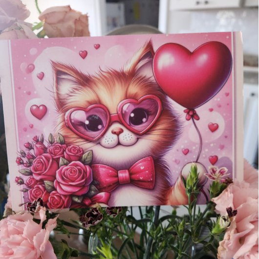 Schattige kat/kitten voor Valentijnsdag Feestdagenkaart