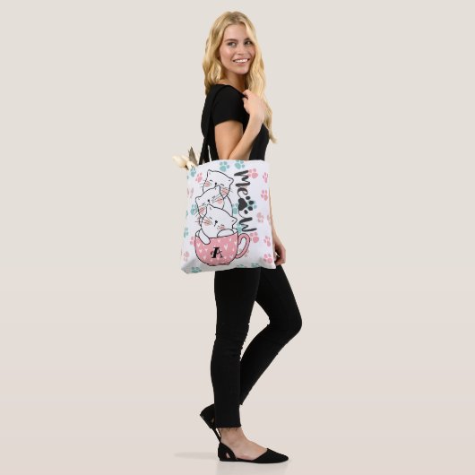 Schattige Kat Kittens Katten in Roze Beker Monogra Tote Bag (Op model)