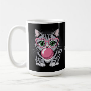 Schattige Kat Kitty Eet Kauwgom en Maakt een Grapp Koffiemok