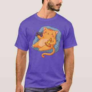 Schattige Kat Kitty Gamer Pizza Grap Video Game Be T-shirt