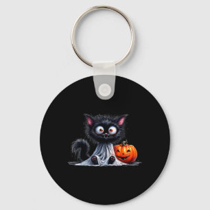 Schattige Kat Kitty Geest Halloween Zwarte Pompoen Sleutelhanger