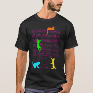 Schattige Kat Kitty Speelt Muzieknoot Sleutel Musi T-shirt