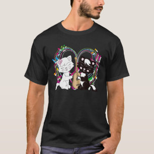Schattige Kat Kitty Speelt Muzieknoot Sleutel Musi T-shirt