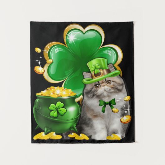 Schattige Kat Klaver Ierse Heilige St. Patrick Dag Wandkleed (Voorkant)