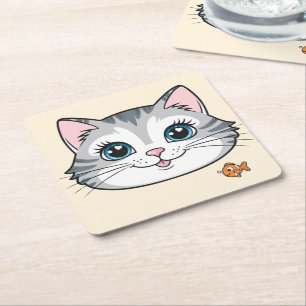 Schattige kat kleintje dieren huisdier cartoon Ver Kartonnen Onderzetters