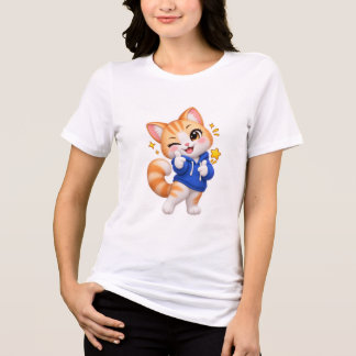 Schattige Kat Knipogende Sticker Tri-Blend Shirt
