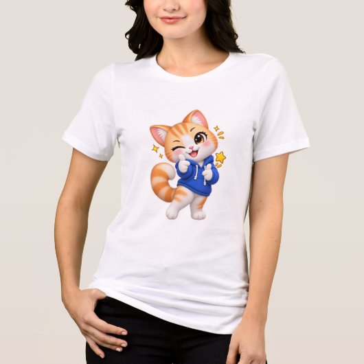 Schattige Kat Knipogende Sticker Tri-Blend Shirt (Voorkant)