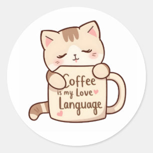 Schattige Kat Knuffel Koffie Liefdestaal Ronde Sticker