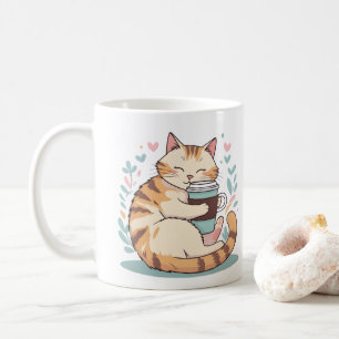 Schattige kat knuffelt koffiekopje Whimsische mo Koffiemok