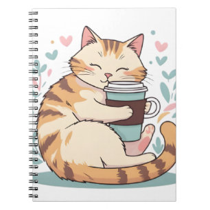 Schattige kat knuffelt met koffiekopje Whimsical Notitieboek