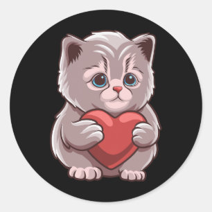 Schattige kat knuffelt met Valentijnshart Kitty-li Ronde Sticker